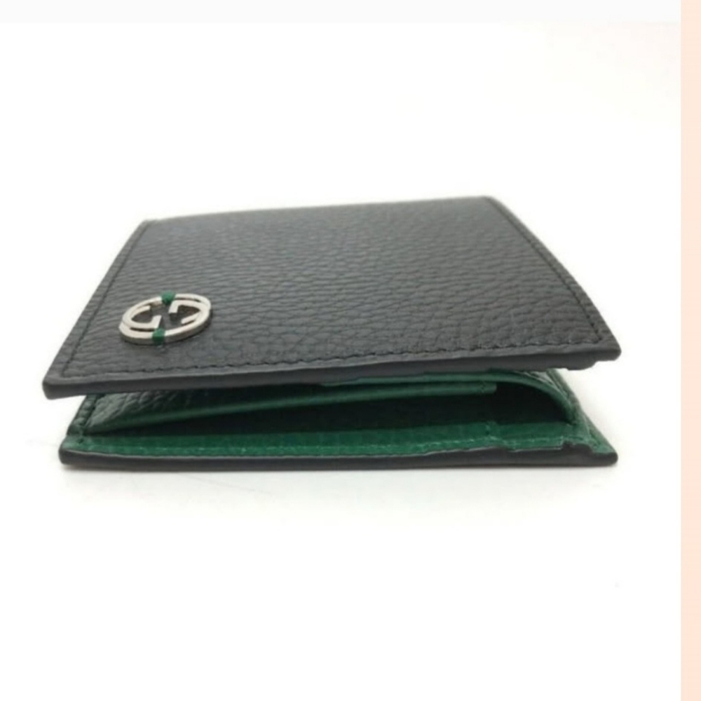 Gucci Black Leather Wallet with Green Interior